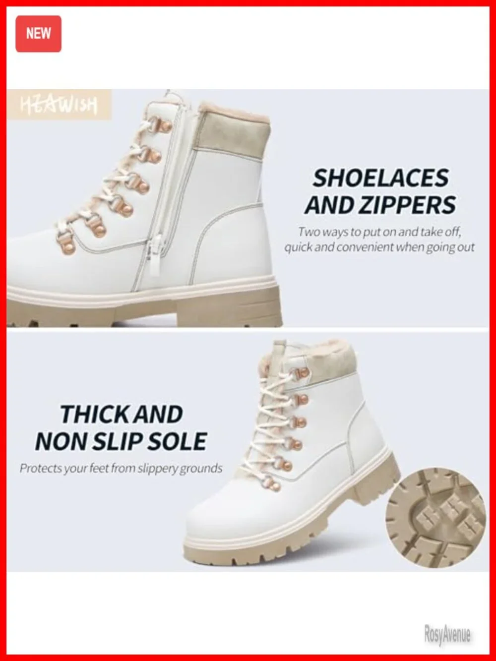 Faux Leather Lace-Up Ankle Boots with Fur Lining, Non-Slip Winter Shoes